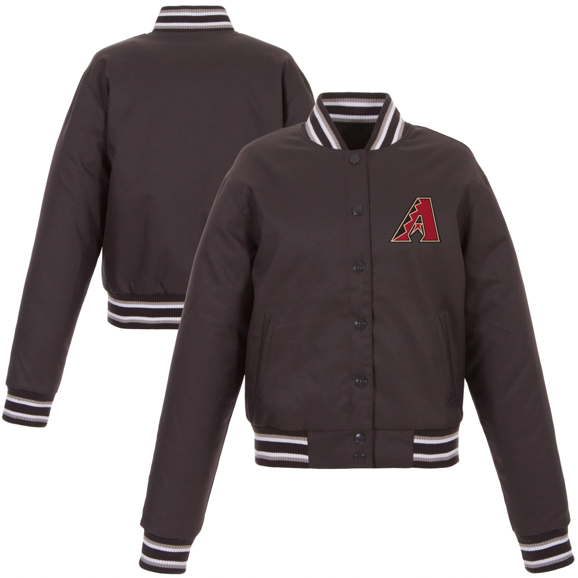 Arizona Diamondbacks Full-Snap Satin Charcoal Varsity Jacket - Image 3
