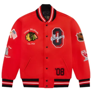 Chicago Blackhawks OVO Red Full-Snap Wool Varsity Jacket