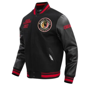 Alternative view of Chicago Blackhawks Retro Classic Wool & Leather Varsity Jacket