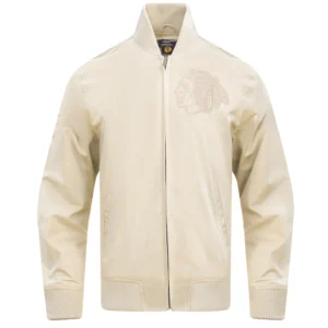 Chicago Blackhawks Neutral Satin Varsity Jacket