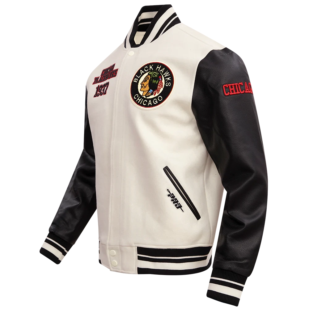 Chicago Blackhawks Retro Classic Wool & Leather Varsity Jacket - Image 2