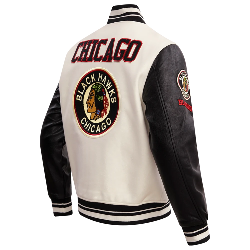 Chicago Blackhawks Retro Classic Wool & Leather Varsity Jacket - Image 3