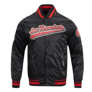 Chicago Blackhawks Script Tail Satin Varsity Jacket