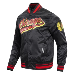 Alternative view of Chicago Blackhawks Script Tail Satin Varsity Jacket