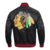 Chicago Blackhawks Script Tail Satin Varsity Jacket - Image 4