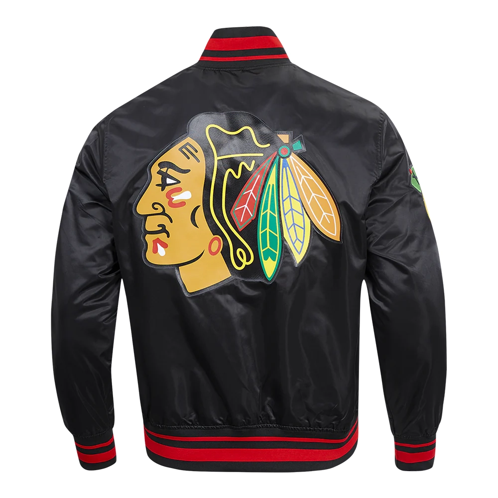 Chicago Blackhawks Script Tail Satin Varsity Jacket - Image 4