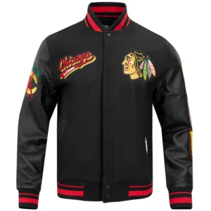 Chicago Blackhawks Script Tail Wool & Leather Varsity Jacket