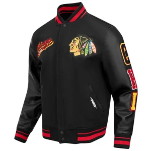 Alternative view of Chicago Blackhawks Script Tail Wool & Leather Varsity Jacket