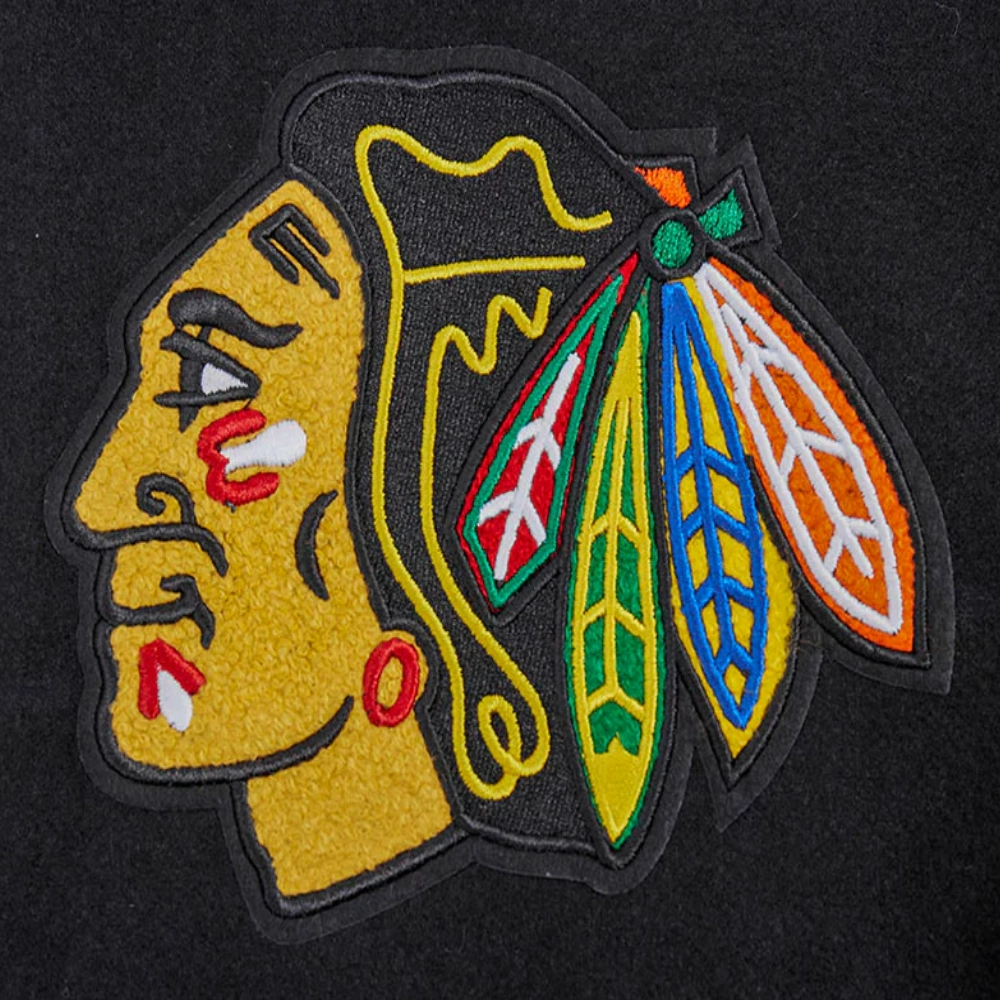 Chicago Blackhawks Script Tail Wool & Leather Varsity Jacket - Image 5