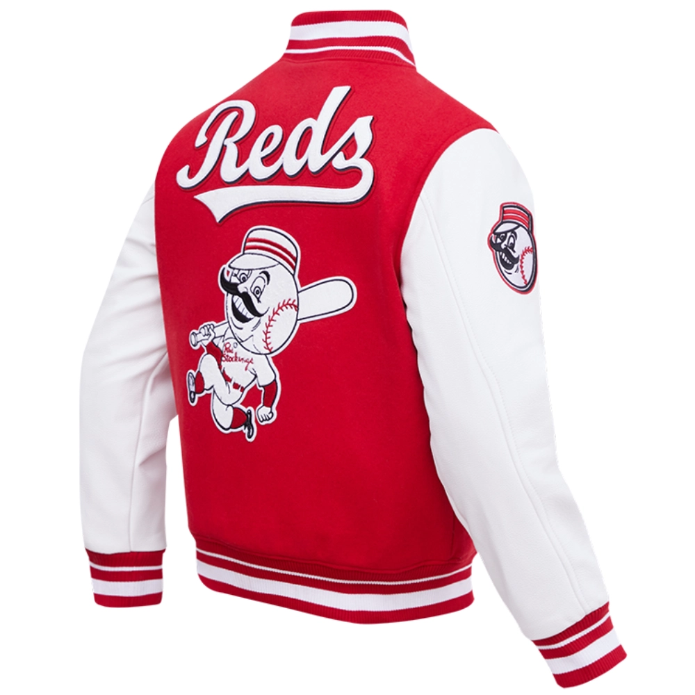 Cincinnati Reds Classic Rib Knitted Wool & Leather Varsity Jacket - Image 3