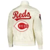 Cincinnati Reds Pro Standard Classic Rib Knitted Full-Snap Satin Varsity Cream Jacket - Image 2