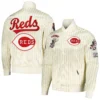 Cincinnati Reds Pro Standard Classic Rib Knitted Full-Snap Satin Varsity Cream Jacket - Image 3