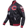 Cincinnati Reds Rib Knitted Sublimated Full-Snap Black Satin Varsity Jacket - Image 4