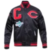 Cincinnati Reds Rib Knitted Sublimated Full-Snap Black Satin Varsity Jacket
