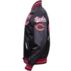 Cincinnati Reds Rib Knitted Sublimated Full-Snap Black Satin Varsity Jacket - Image 3