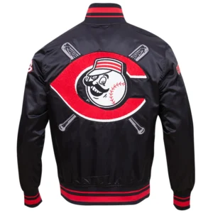 Alternative view of Cincinnati Reds Rib Knitted Sublimated Full-Snap Black Satin Varsity Jacket