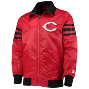 Cincinnati Reds Starter Red The Captain II Full-Zip Satin Varsity Jacket
