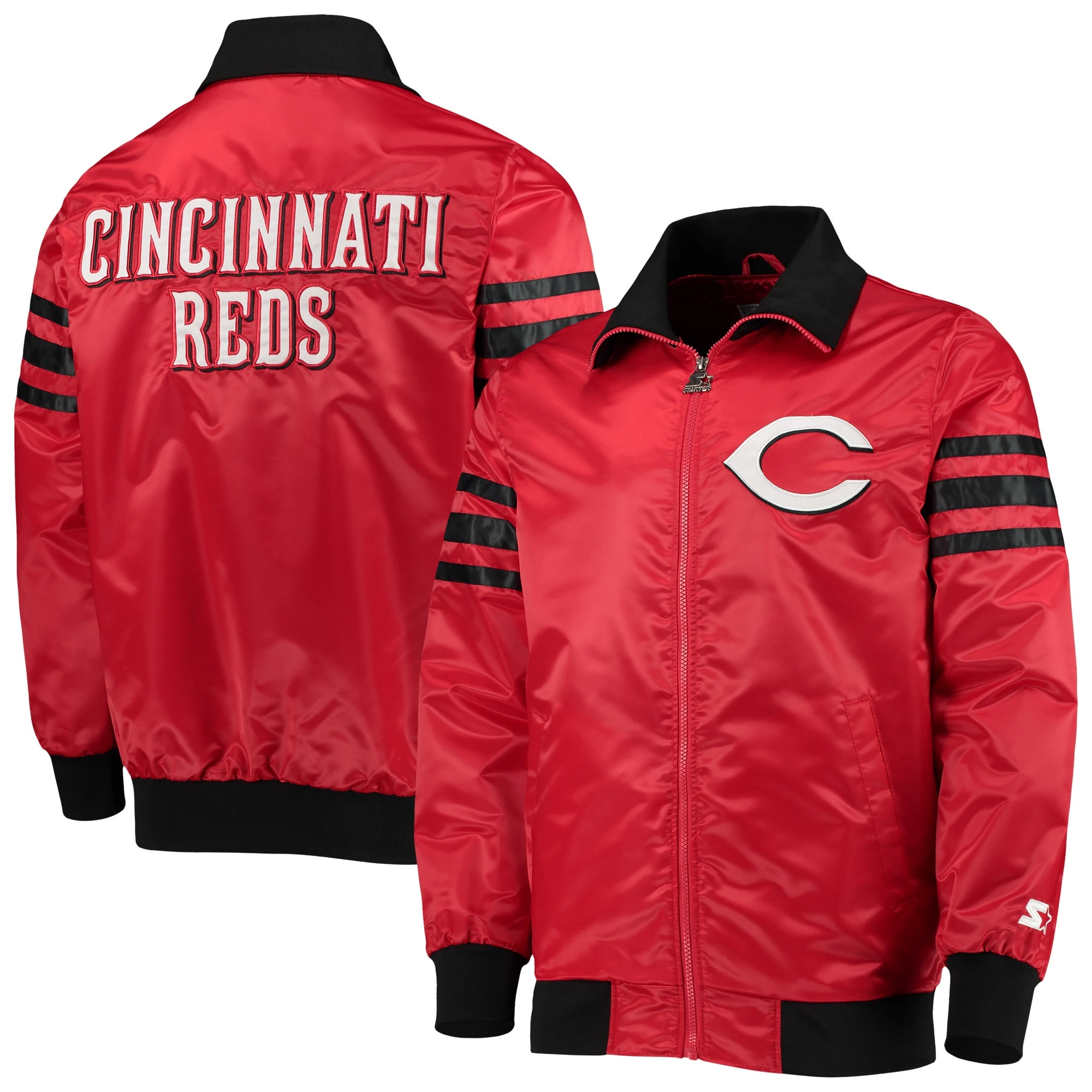 Cincinnati Reds Starter Red The Captain II Full-Zip Satin Varsity Jacket - Image 3