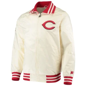 Cincinnati Reds Starter The Captain II Full-Zip Satin Varsity Cream Jacket