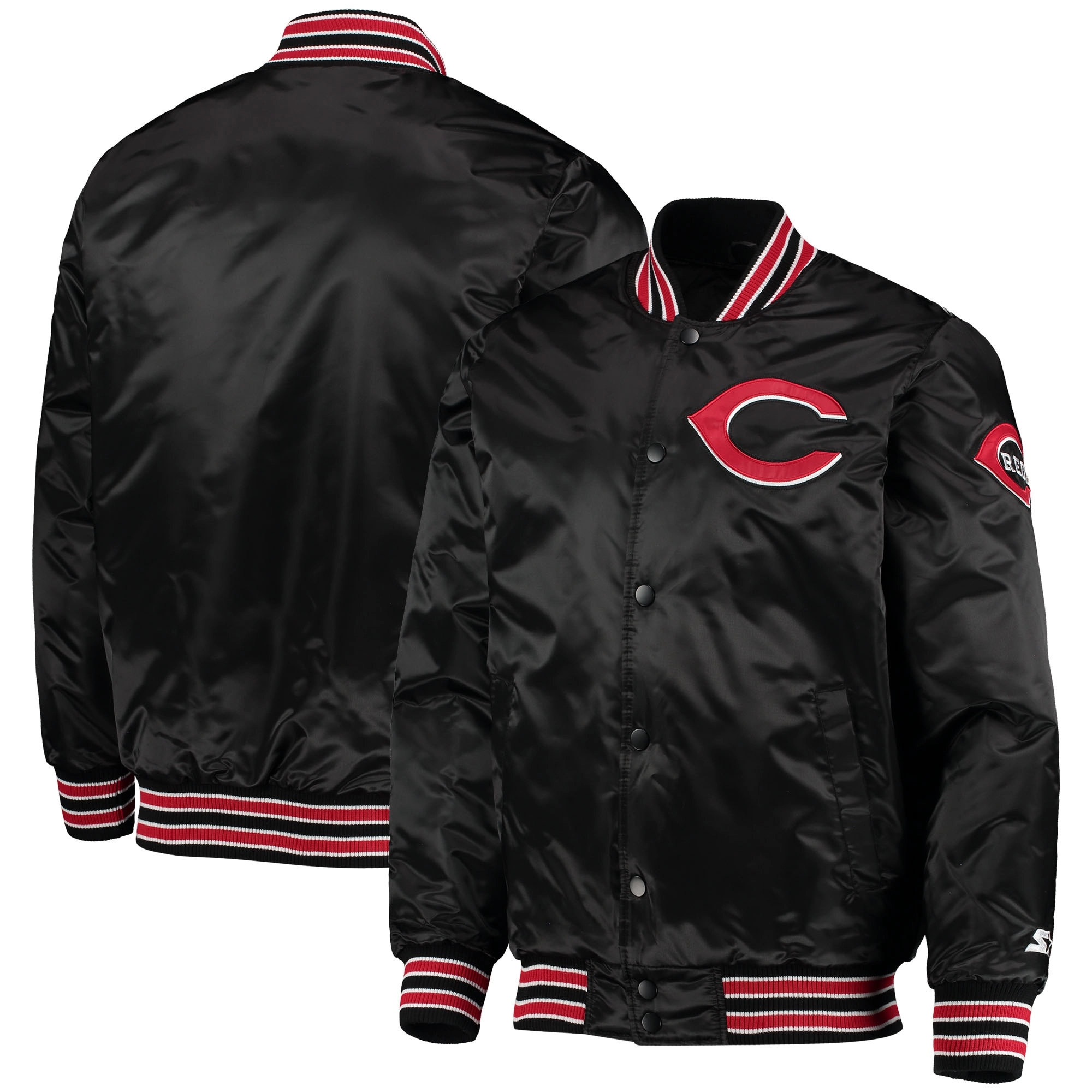 Cincinnati Reds Starter The Diamond Full-Snap Satin Varsity Black Jacket - Image 3
