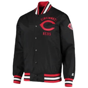 Cincinnati Reds Starter The Jet III Full-Snap Satin Varsity Black Jacket