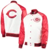 Cincinnati Reds Lead Off White & Red Clean Up Hitter Full-Snap Satin Varsity Jacket - Image 3