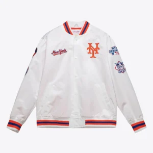 New York Mets City Collection Lightweight White Satin Jacket