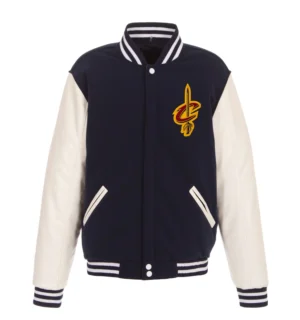 Cleveland Cavaliers Reversible Navy/White Two Tone Wool & Leather Varsity Jacket