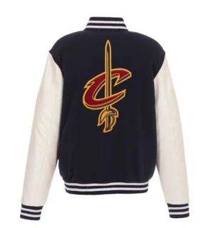 Alternative view of Cleveland Cavaliers Reversible Navy/White Two Tone Wool & Leather Varsity Jacket