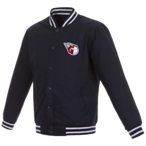 Cleveland Guardians Poly Twill Satin Varsity Navy Jacket