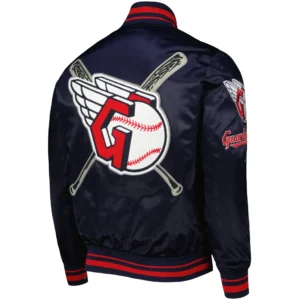 Alternative view of Cleveland Guardians Sublimated Pro Standard Full-Snap Satin Varsity Navy Jacket
