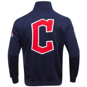 Alternative view of Cleveland Guardians Neutral Pro Standard Full-Zip Navy Varsity Jacket