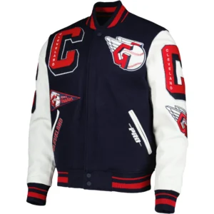 Cleveland Guardians Mashup Wool & Leather Varsity Jacket Navy & White