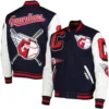 Cleveland Guardians Mashup Wool & Leather Varsity Jacket Navy & White - Image 3