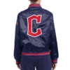 Women's Cleveland Guardians Women's Retro Classic Rib Full-Snap Satin Varsity Navy Jacket - Image 2