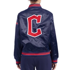 Alternative view of Women's Cleveland Guardians Women's Retro Classic Rib Full-Snap Satin Varsity Navy Jacket