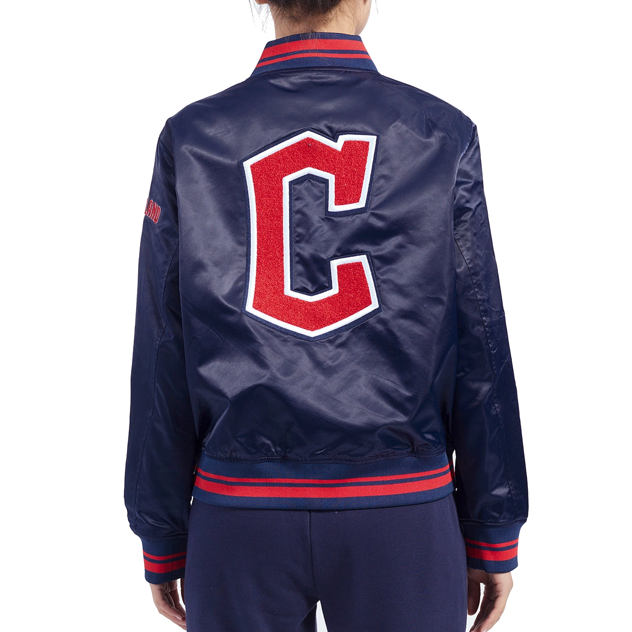 Women's Cleveland Guardians Women's Retro Classic Rib Full-Snap Satin Varsity Navy Jacket - Image 2