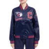 Women's Cleveland Guardians Women's Retro Classic Rib Full-Snap Satin Varsity Navy Jacket