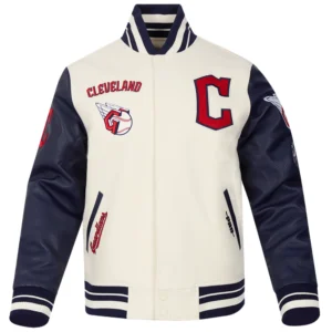 Cleveland Guardians Retro Classic Rib Wool & Leather Varsity Jacket