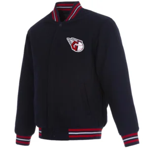 Cleveland Guardians Full Wool One Color Rib Knitted Wool Varsity Navy Jacket