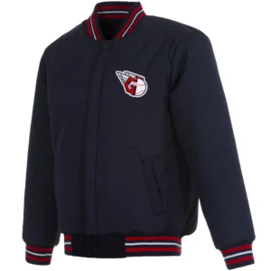 Alternative view of Cleveland Guardians Full Wool One Color Rib Knitted Wool Varsity Navy Jacket