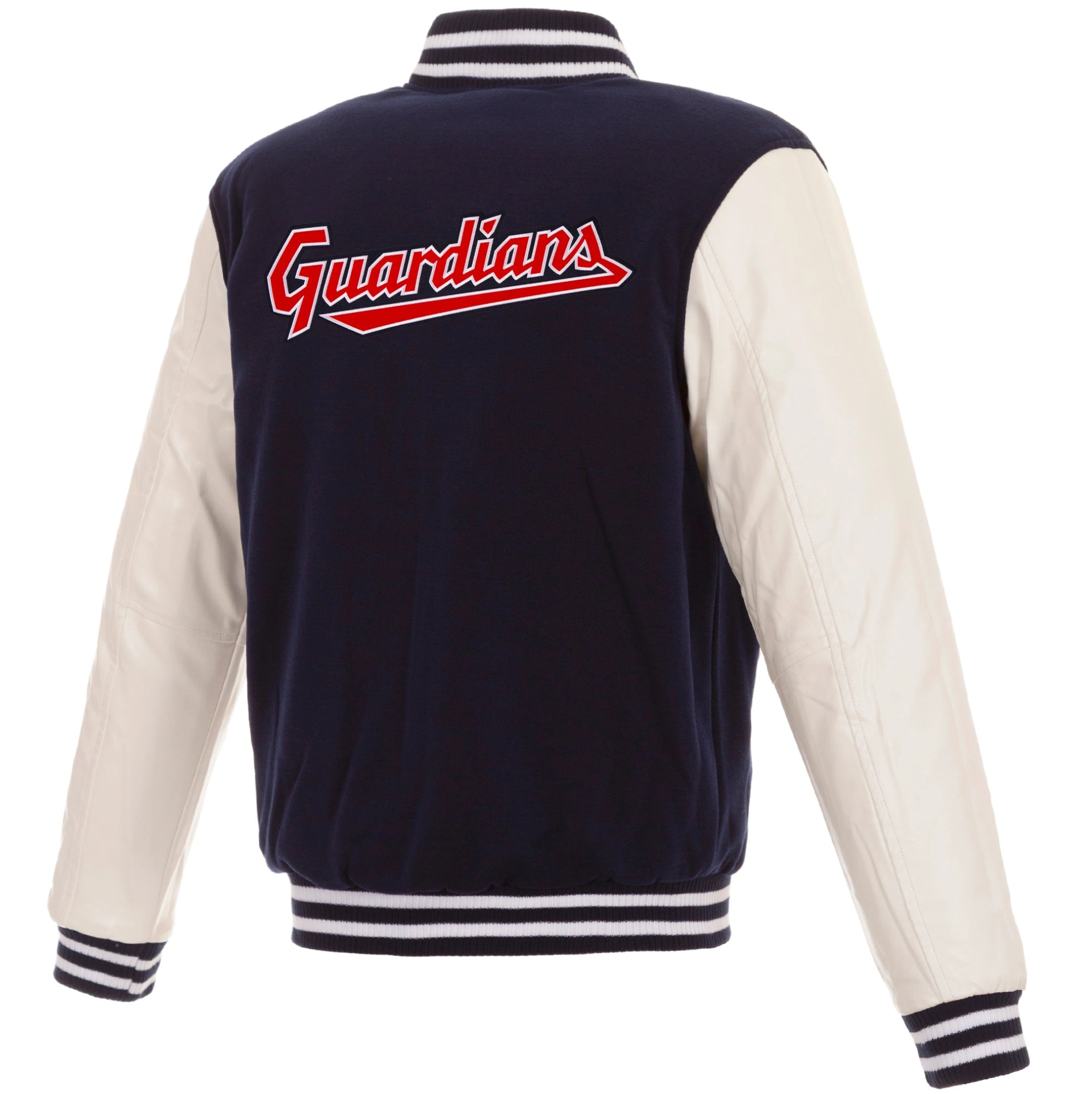 Cleveland Guardians Two Tone Wool & Leather Varsity Jacket - Image 3