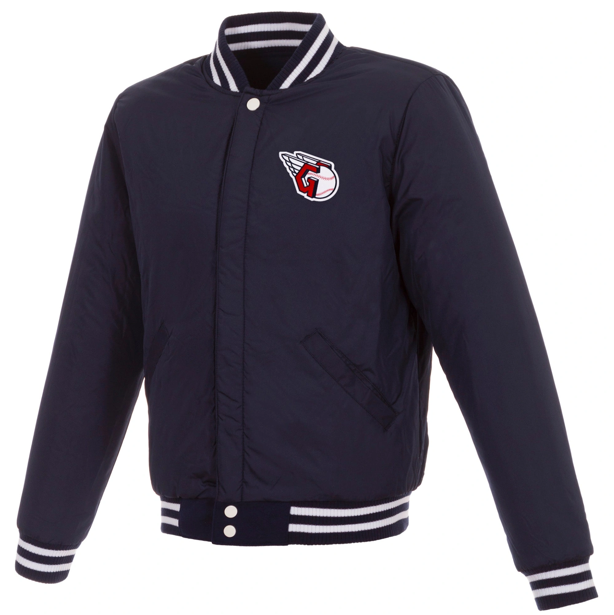 Cleveland Guardians Two Tone Wool & Leather Varsity Jacket - Image 2