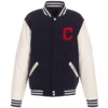 Cleveland Indians Two Tone Wool & Leather Varsity Jacket Navy & White