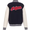 Cleveland Indians Two Tone Wool & Leather Varsity Jacket Navy & White - Image 2