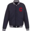 Cleveland Indians Two Tone Wool & Leather Varsity Jacket Navy & White - Image 3
