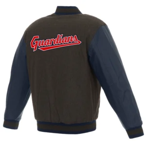 Alternative view of Cleveland Guardians Two Tone Wool & Leather Varsity Jacket Charcoal & Navy