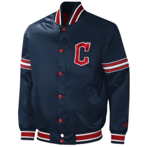 Cleveland Guardians Starter Navy Midfield Full-Snap Satin Varsity Jacket