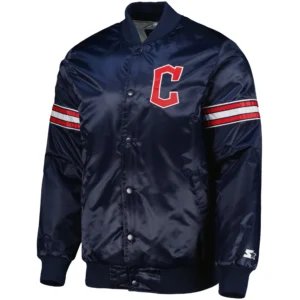 Cleveland Guardians Starter Navy Pick and Roll Full-Snap Satin Varsity Jacket
