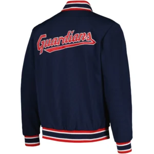 Alternative view of Cleveland Guardians One Color Navy Secret Full-Snap Polyester Varsity Jacket
